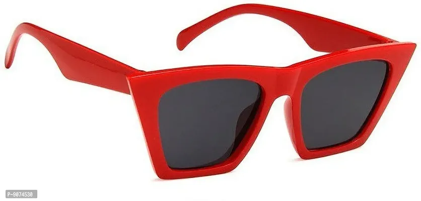 Cat Eye UV Protection, Polarized, Mirrored Rectangular Sunglasses (Large Size)nbsp;nbsp;(For Girl  Women,Red)-thumb2
