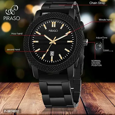 PIRASO Analogue Men's Watch (Black Dial Black Colored Chain)-thumb5
