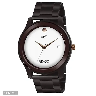 PIRASO Luxury Analogue Men's Watch(White Dial Brown Colored Strap)-D3 052 MOVADO G