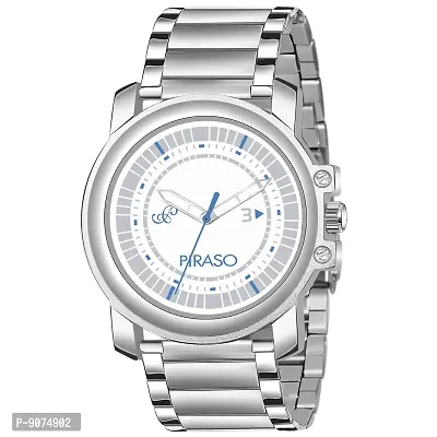 PIRASO Stunning Look Off White Dial and Silver Stainless Steel Chain Watch for Men Boys