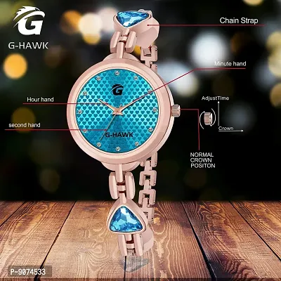 G-HAWK Blue Colour Little Hearts on Dial with Beautifully Designed Double Heart Band Watches for Women Girls-thumb4