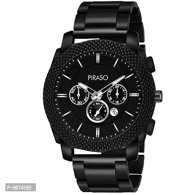 PIRASO Stunning Chrono Working Black Dial with Black Stainless Steel Chain Analog Watch for Men Boys