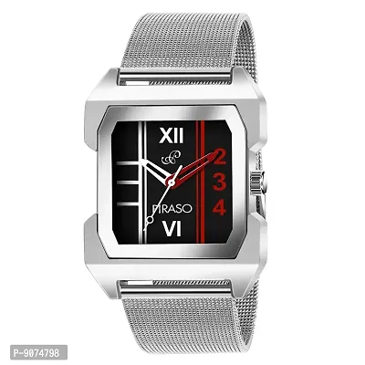 PIRASO Classy Square Shape Black Dial and Silver Chain Watch for Men