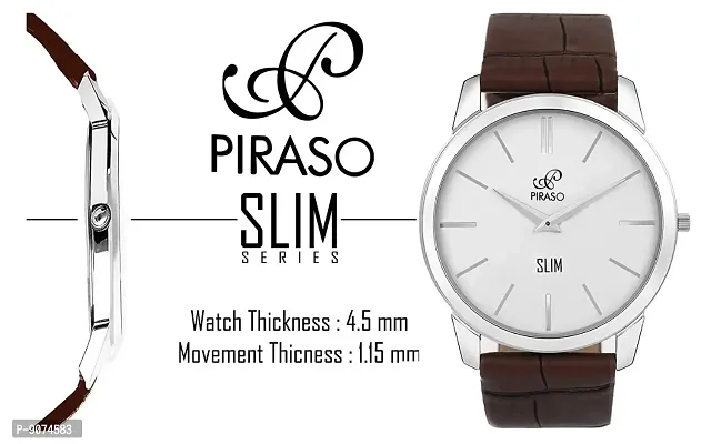 PIRASO Stunning Look White Slim Dial with Brown Croco Strap Watch for Men Boys-thumb4