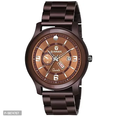 G-HAWK Stunning Look Brown Dial  Brown Chain with Day and Date Functioning Watch for Men and Boys