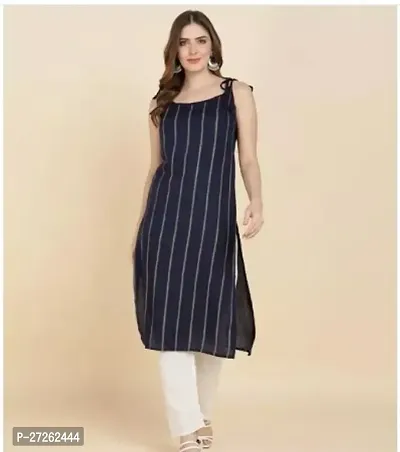 Stylish Navy Blue Viscose Rayon Stitched Kurta For Women