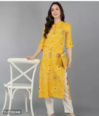 Stylish Yellow Viscose Rayon Stitched Kurta For Women-thumb0