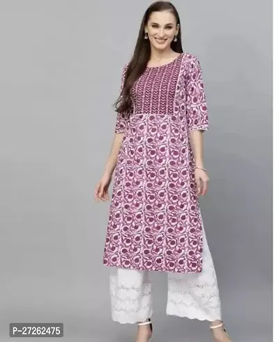 Stylish Pink Viscose Rayon Stitched Kurta For Women-thumb0