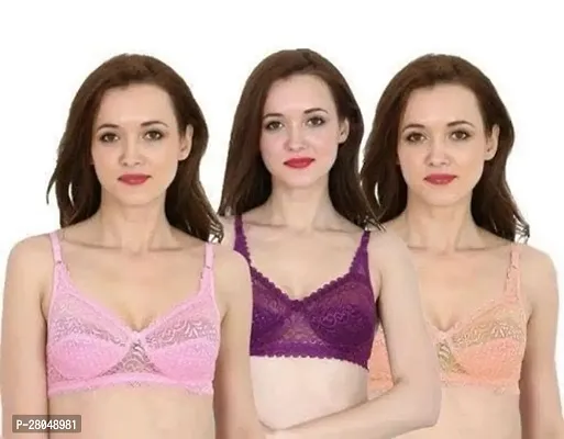 Stylish fancy Women's Cotton Non-Padded Bras Packs of 3