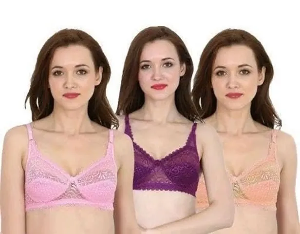 Womens Low Impact Bra Non Padded Wirefree and High Coverage Pack of 3