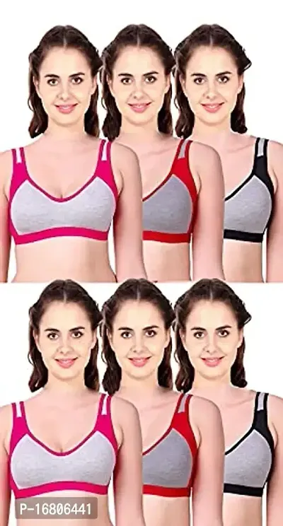 DIGITAL SHOPEE Women Blend Stretchable Non-Padded Wire Free Light Weight Seamless Sports/Gym Bra- Pack of 3,