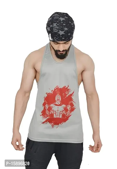 Anax Aesthetics Silver  Red Dry-Tuff Performance Spartan with Dumbell Active Wear, Sports Wear, Gym Wear, Sleeveless Gym Stringer, Men's Vest, Gym Vest, Tank Top, Sando Vest (X-Large (42))