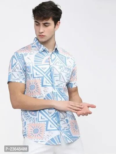 Trendy Multicoloured Lycra Short Sleeves Printed Casual Shirt For Men-thumb0