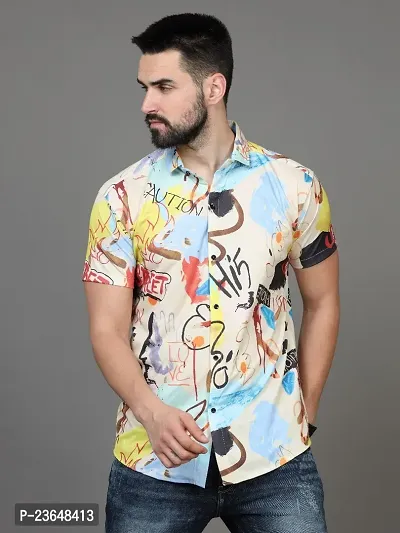 Trendy Multicoloured Lycra Short Sleeves Printed Casual Shirt For Men