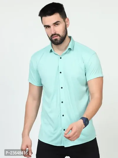 Trendy Green Lycra Short Sleeves Printed Casual Shirt For Men