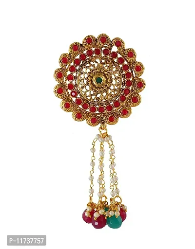 Anuradha Art Golden Finish Pink Colour Traditional Hair Brooch/Ambada Pin for Women/Girls
