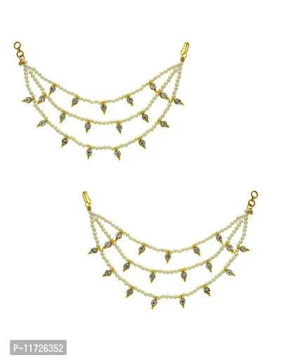 Anuradha Art White Colour Designer Traditonal Kaan Chain Ear-Chain Earrings for Women/Girls-thumb0