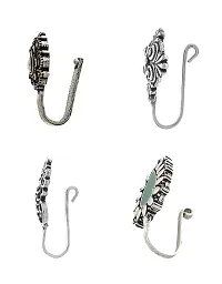 Anuradha Art Silver Finish Designer Studs Nose Pin For Stylish Women & Girls | Pressing Nose Rings For Women | Oxidised Nose Pin Without Piercing (Combo Design-12)-thumb2
