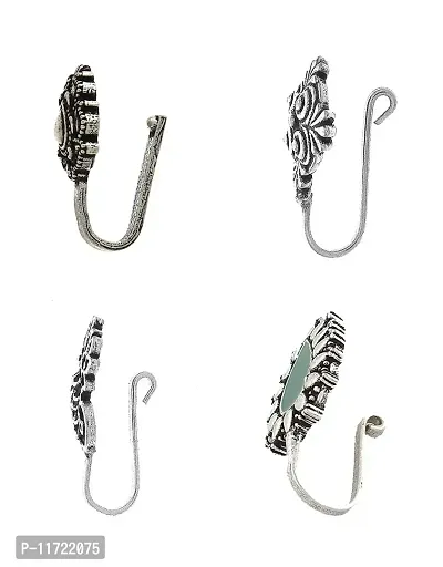 Anuradha Art Silver Finish Designer Studs Nose Pin For Stylish Women & Girls | Pressing Nose Rings For Women | Oxidised Nose Pin Without Piercing (Combo Design-12)-thumb3