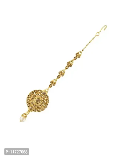 Anuradha Art Women's Gold Metal Round Shape Studded Stone Wonderful Mang Tikka-thumb0