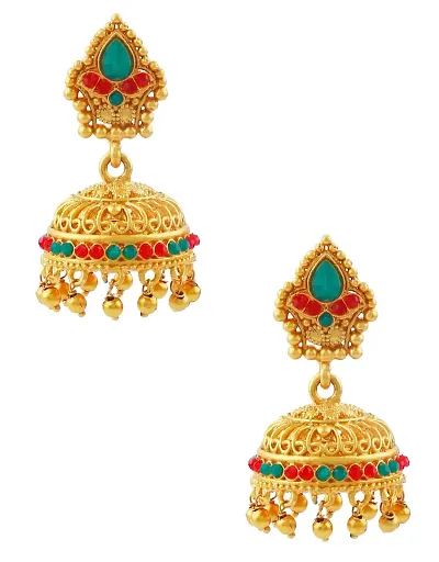 Anuradha Art Colour Traditional Temple Styled Jhumka Earrings | Jhumki Earrings | Bridal Earrings Set