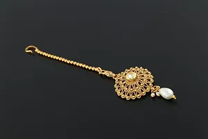 Anuradha Art Gold Tone Round Shape Designer Studded Stone Traditional Mang Tikka For Women/Girls-thumb1