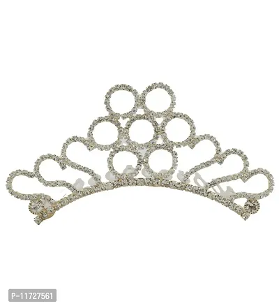 Anuradha Art Silver Tone Studded Stone Fancy Crown Tiara for Women/Girls-thumb0