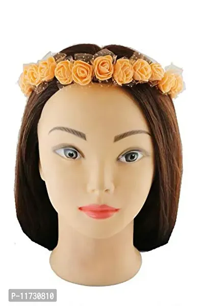 Anuradha Art Orange Colour Flower Inspired Tiara/Crown Hair Accessories for Women/Girls-thumb3