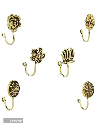 Anuradha Art Oxidized Silver Tone Nose Pin Ring | Oxidized Studs Nose Pin | Combo Nose Pin For Women-thumb3