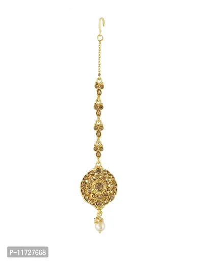 Anuradha Art Women's Gold Metal Round Shape Studded Stone Wonderful Mang Tikka-thumb4