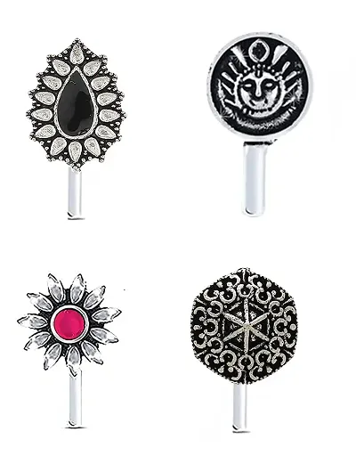 Anuradha Art Oxidised Tone Classy Colour Press On Nose Ring/Nose Stud/Pin For Women/Girls