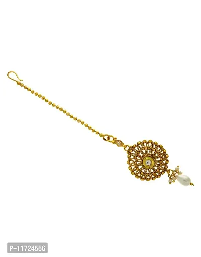 Anuradha Art Gold Tone Round Shape Designer Studded Stone Traditional Mang Tikka For Women/Girls-thumb0