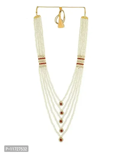 Anuradha Art Maroon-Gold Colour Studded Beads Styled Traditional Necklace Groom Moti Mala for Men