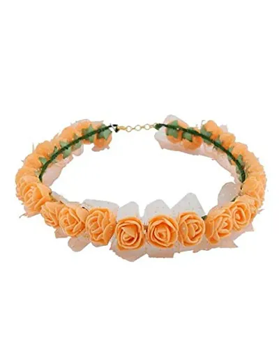 Anuradha Art Orange Colour Flower Inspired Tiara/Crown Hair Accessories for Women/Girls