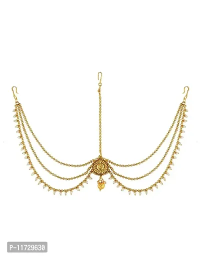 Anuradha Art Gold Finish Beads Styled Wonderful Traditional Mang Tikka/Matha Patti for Women/Girls