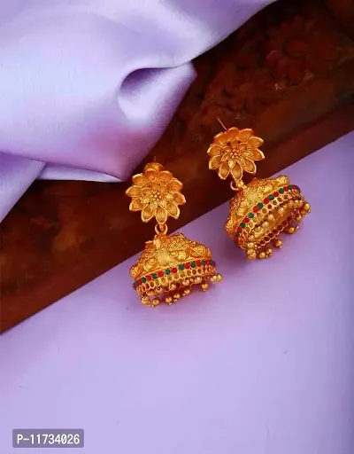 Anuradha Art Matte Gold Finish Designer jhumka,jhumki Earrings For Stylish Women | Matte Jewellery | Fancy Earrings Set-thumb2