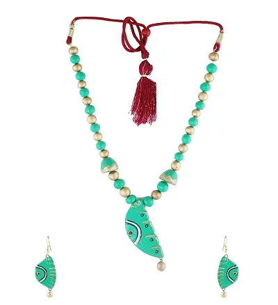 Anuradha Art Colour Designer Terrcotta Handmade Jewellery Neckalce Set for Women