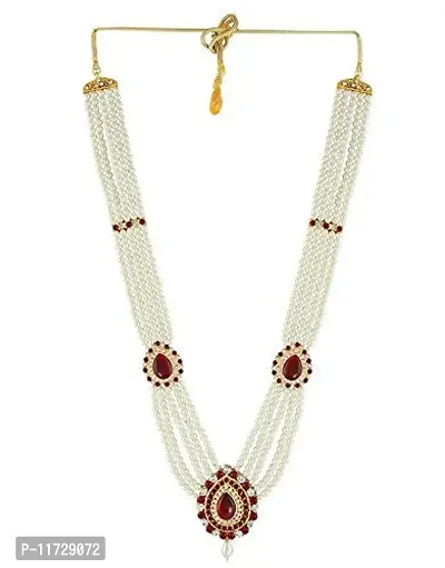 Anuradha Art Maroon Colour Classy Studded Sparkling Stone Moti Neckalce for Ganapti Bappa-thumb0