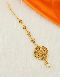 Anuradha Art Women's Gold Metal Round Shape Studded Stone Wonderful Mang Tikka-thumb1