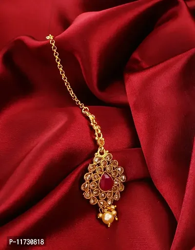 Anuradha Art Red Colour Studded Stone Wonderful Traditioanl Magn Tikka For Women/Girls-thumb2