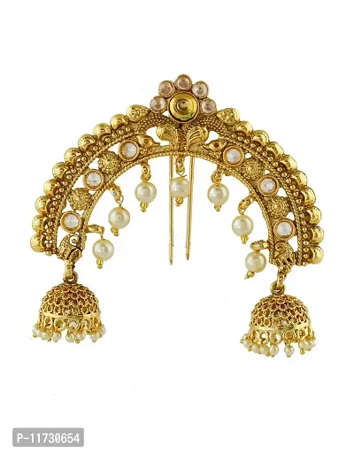 Anuradha Art Gold Finish Peacock Inspired Designer Traditional Hair Brooch/Juda Clip for Women/Girls-thumb0