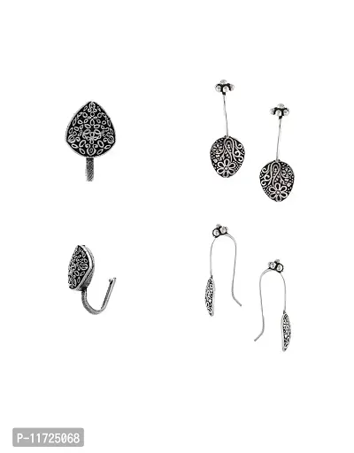 Anuradha Art Silver Finish Designer Studs Earrings with Studs Nose Pin Clip On for Women/Girls