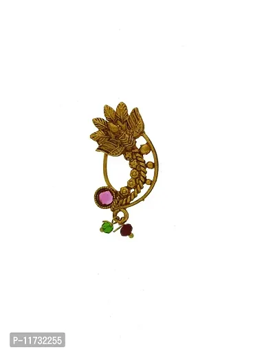 Anuradha Art Gold Finish Temple Styled Traditional Nath, Nose Pin, Clip-On Nath for Women-thumb4
