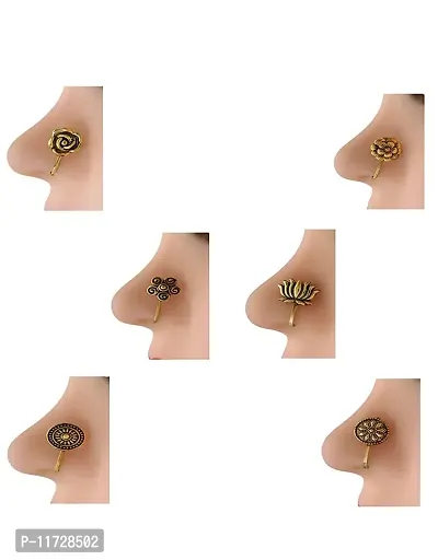 Anuradha Art Oxidized Silver Tone Nose Pin Ring | Oxidized Studs Nose Pin | Combo Nose Pin For Women-thumb2