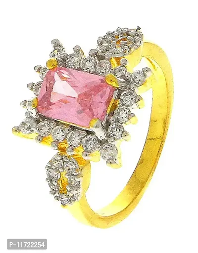 Anuradha Art Golden Finish Styled With Pink Colour American Diamonds Classy Finger Ring For Women/Girls