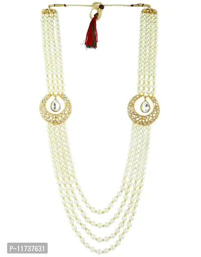 Anuradha Art Golden Finish Traditional Long Moti Neckalce Set |Designer Wedding Necklace Moti Mala For Sherwani | Pearl Necklace For Men Gold