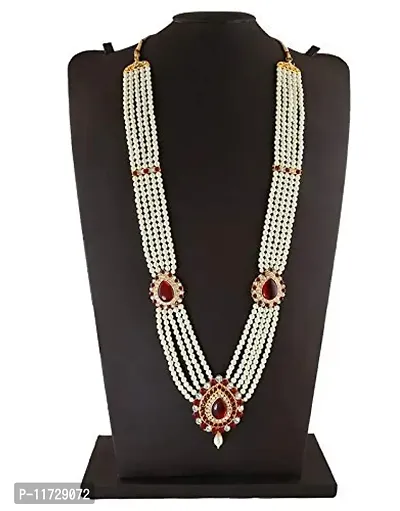 Anuradha Art Maroon Colour Classy Studded Sparkling Stone Moti Neckalce for Ganapti Bappa-thumb2