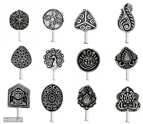 Oxidised nose pin for women | Clip on | Press On | Without piercing | Silver | Latest nose pin deigns (Design 3)-thumb0