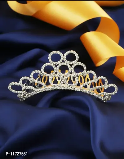 Anuradha Art Silver Tone Studded Stone Fancy Crown Tiara for Women/Girls-thumb2