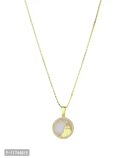 Anuradha Art Gold Plated Moonlight ""Gemini"" Zodiac Sign Pendant | Zodiac chain Pendant |Gold Chain Choker Astrology,Rashi Pendant Necklace Jewelry For Girls and Women-thumb0